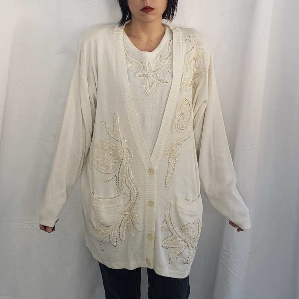 90s Deadstock IB Diffusion White Beaded Sweater Set